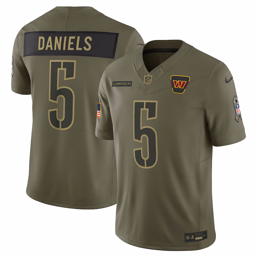 Men's Washington Commanders Jayden Daniels Nike Olive 2025 Salute to Service Limited Jersey - Ujersey