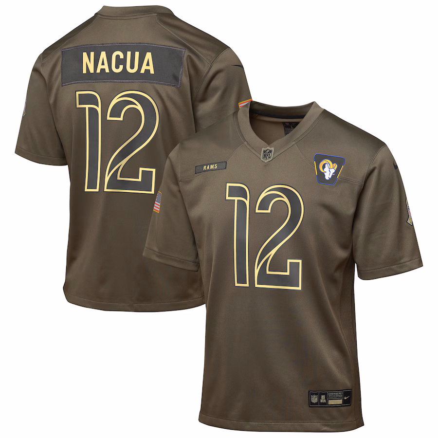 Youth Los Angeles Rams Puka Nacua Nike Olive 2025 Salute to Service Game Jersey - Ujersey