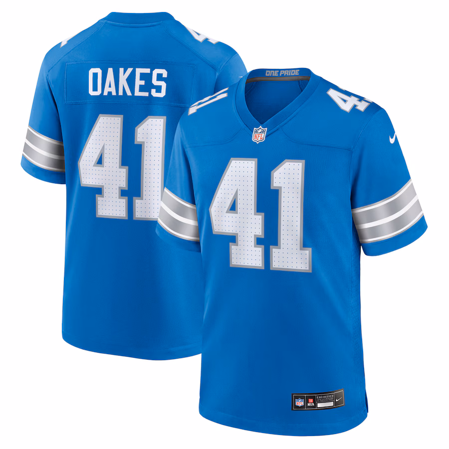 Men's Detroit Lions Gunnar Oakes Nike Blue Team Game Jersey - Ujersey