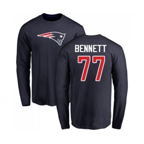 Football New England Patriots #77 Michael Bennett Navy Blue Name & Number Logo Long Sleeve T-Shirt - Ujersey
