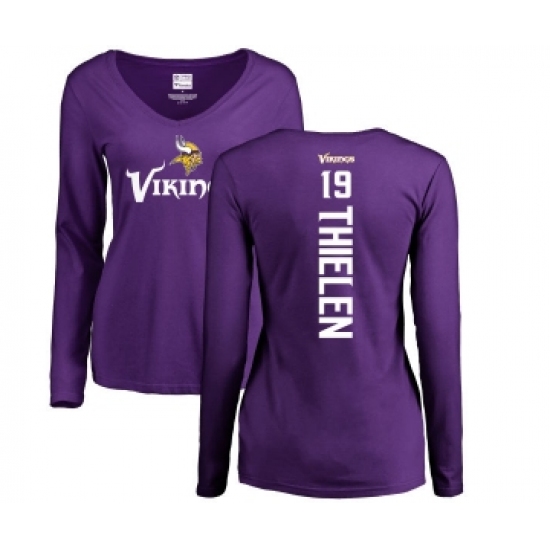 Football Women's Minnesota Vikings #19 Adam Thielen Purple Backer Slim Fit Long Sleeve T-Shirt - Ujersey