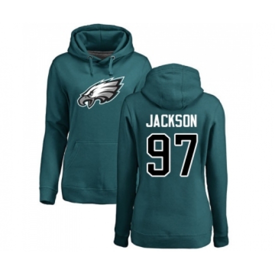 Women's Philadelphia Eagles #97 Malik Jackson Green Name & Number Logo Pullover Hoodie - Ujersey
