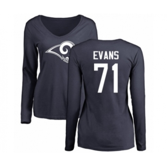 Football Women's Los Angeles Rams #71 Bobby Evans Navy Blue Name & Number Logo Slim Fit Long Sleeve T-Shirt - Ujersey