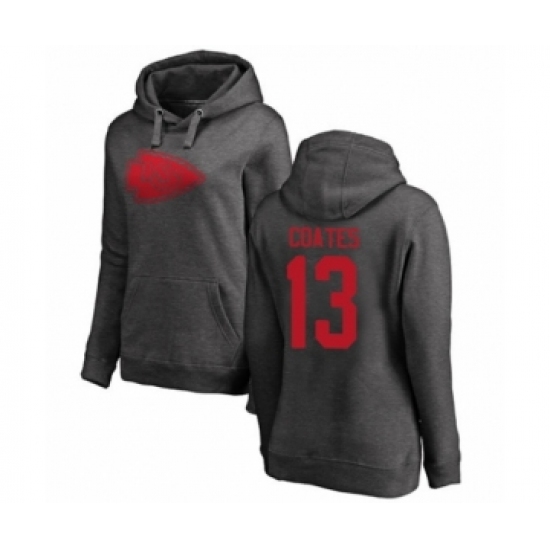 Football Women's Kansas City Chiefs #13 Sammie Coates Ash One Color Pullover Hoodie - Ujersey