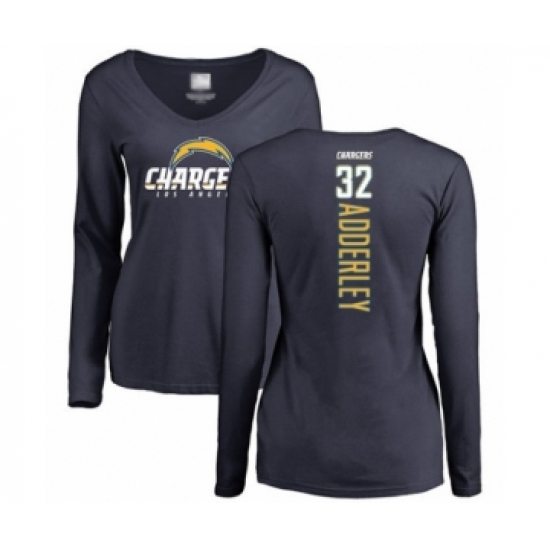 Football Women's Los Angeles Chargers #32 Nasir Adderley Navy Blue Backer Long Sleeve T-Shirt - Ujersey