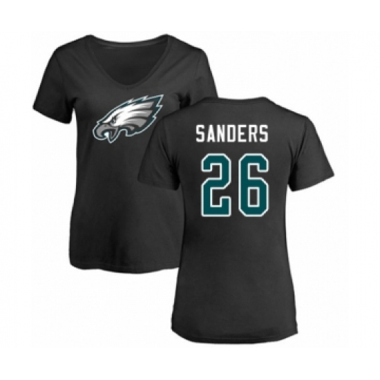 Women's Philadelphia Eagles #26 Miles Sanders Black Name & Number Logo Slim Fit T-Shirt - Ujersey