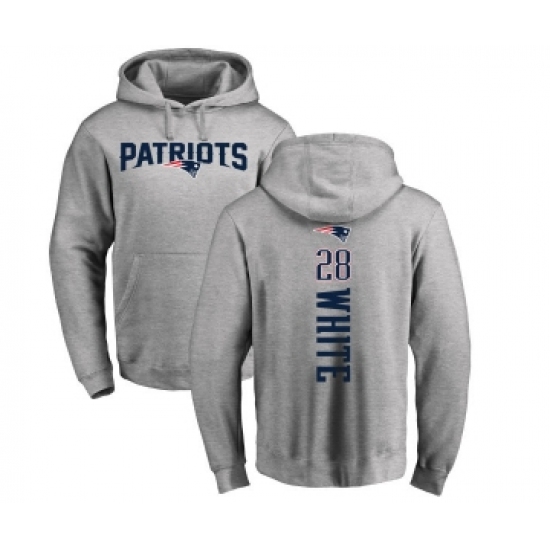 Football New England Patriots #28 James White Ash Backer Pullover Hoodie - Ujersey