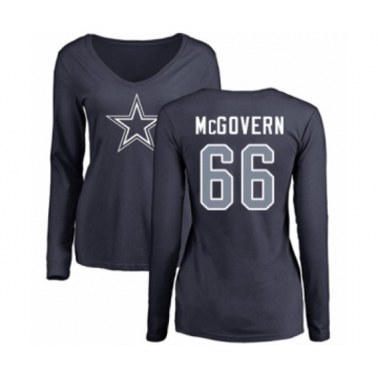 Football Women's Dallas Cowboys #66 Connor McGovern Navy Blue Name & Number Logo Slim Fit Long Sleeve T-Shirt - Ujersey