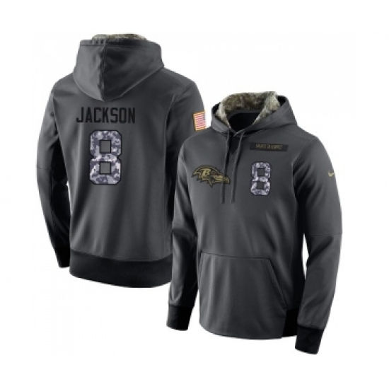 Football Men's Baltimore Ravens #8 Lamar Jackson Stitched Black Anthracite Salute to Service Player Performance Hoodie - Ujersey