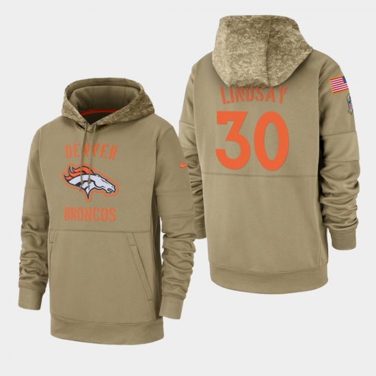 Men's Denver Broncos #30 Phillip Lindsay 2019 Salute to Service Sideline Therma Pullover Hoodie - Tan - Ujersey