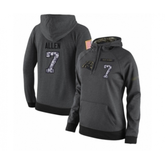 Football Women's Carolina Panthers #7 Kyle Allen Stitched Black Anthracite Salute to Service Player Performance Hoodie - Ujersey