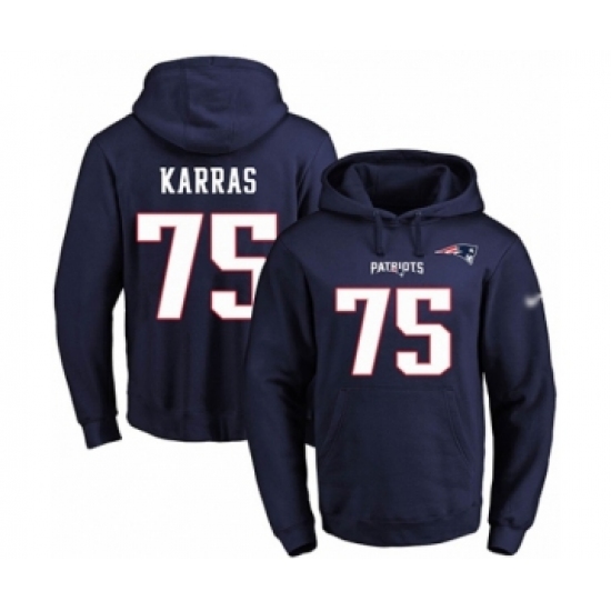 Football Men's New England Patriots #75 Ted Karras Navy Blue Name & Number Pullover Hoodie - Ujersey
