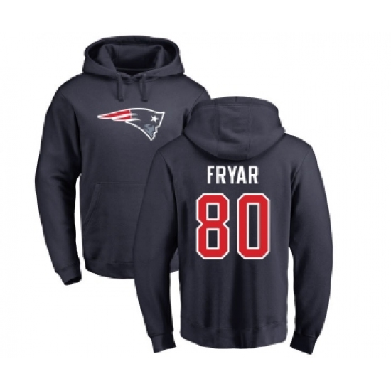 Football New England Patriots #80 Irving Fryar Navy Blue Name & Number Logo Pullover Hoodie - Ujersey