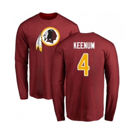 Football Washington Redskins #4 Case Keenum Maroon Name & Number Logo Long Sleeve T-Shirt - Ujersey