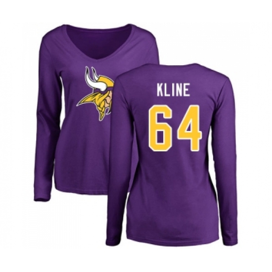 Football Women's Minnesota Vikings #64 Josh Kline Purple Name & Number Logo Slim Fit Long Sleeve T-Shirt - Ujersey