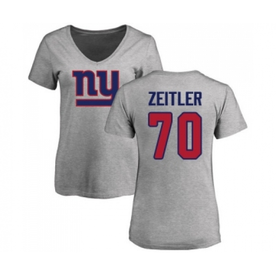 Football Women's New York Giants #70 Kevin Zeitler Ash Name & Number Logo T-Shirt - Ujersey