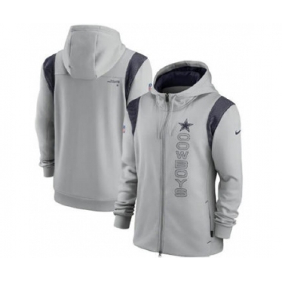 Men's Dallas Cowboys 2021 Gray Sideline Team Performance Full-Zip Hoodie - Ujersey