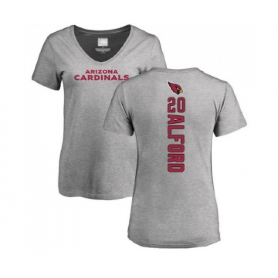 Football Women's Arizona Cardinals #20 Robert Alford Ash Backer V-Neck T-Shirt - Ujersey