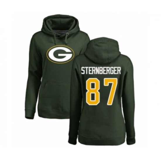 Football Women's Green Bay Packers #87 Jace Sternberger Green Name & Number Logo Pullover Hoodie - Ujersey