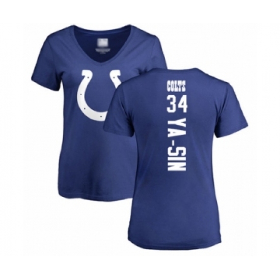 Football Women's Indianapolis Colts #34 Rock Ya-Sin Royal Blue Name & Number Logo Long Sleeve T-Shirt - Ujersey