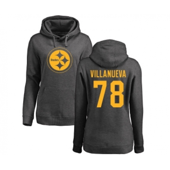 Football Women's Pittsburgh Steelers #78 Alejandro Villanueva Ash One Color Pullover Hoodie - Ujersey