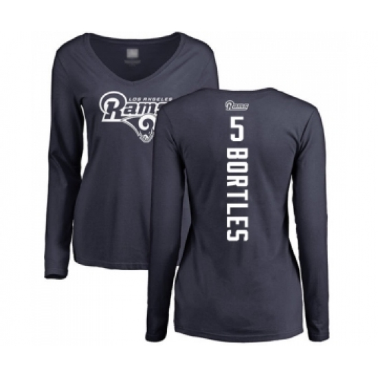 Football Women's Los Angeles Rams #5 Blake Bortles Navy Blue Backer Slim Fit Long Sleeve T-Shirt - Ujersey