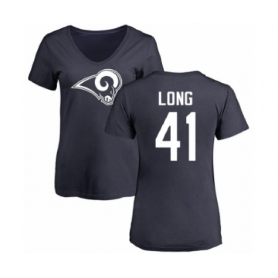 Football Women's Los Angeles Rams #41 David Long Navy Blue Name & Number Logo Slim Fit T-Shirt - Ujersey