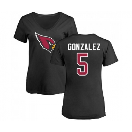 Football Women's Arizona Cardinals #5 Zane Gonzalez Black Name & Number Logo T-Shirt - Ujersey