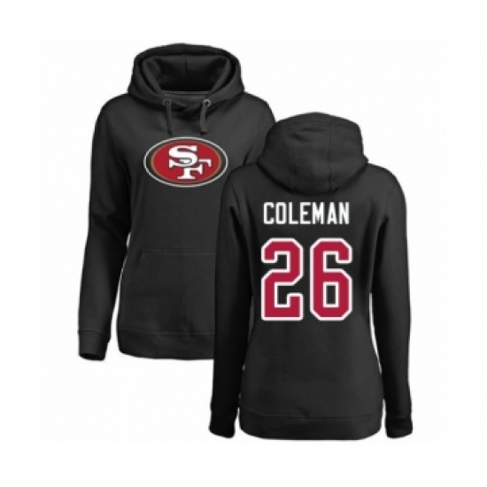 Football Women's San Francisco 49ers #26 Tevin Coleman Black Name & Number Logo Pullover Hoodie - Ujersey