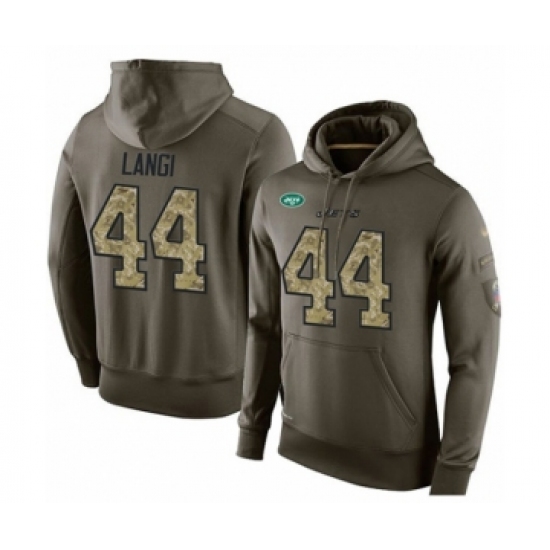 Football Men's New York Jets #44 Harvey Langi Green Salute To Service Pullover Hoodie - Ujersey