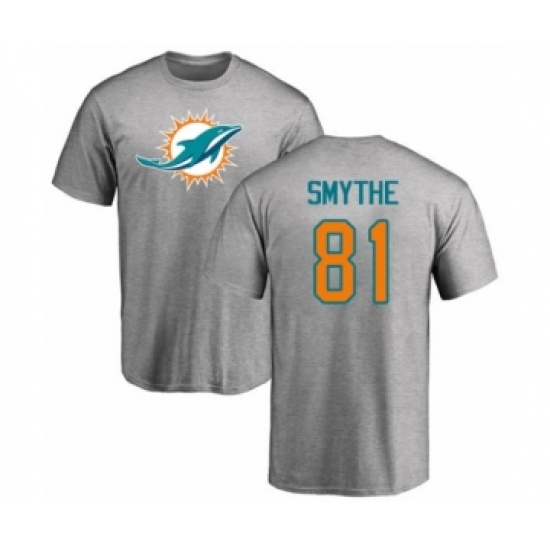 Football Miami Dolphins #81 Durham Smythe Ash Name & Number Logo T-Shirt - Ujersey