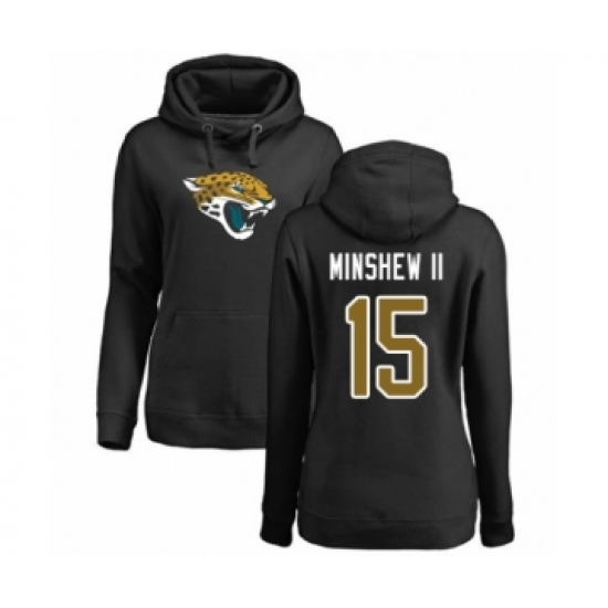 Football Women's Jacksonville Jaguars #15 Gardner Minshew II Black Name & Number Logo Pullover Hoodie - Ujersey