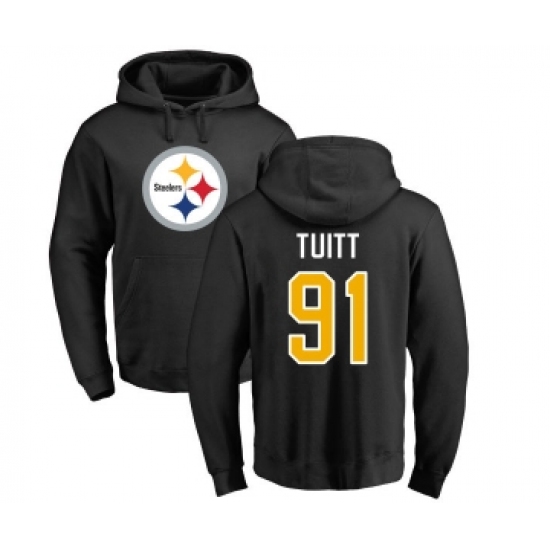Football Pittsburgh Steelers #91 Stephon Tuitt Black Name & Number Logo Pullover Hoodie - Ujersey