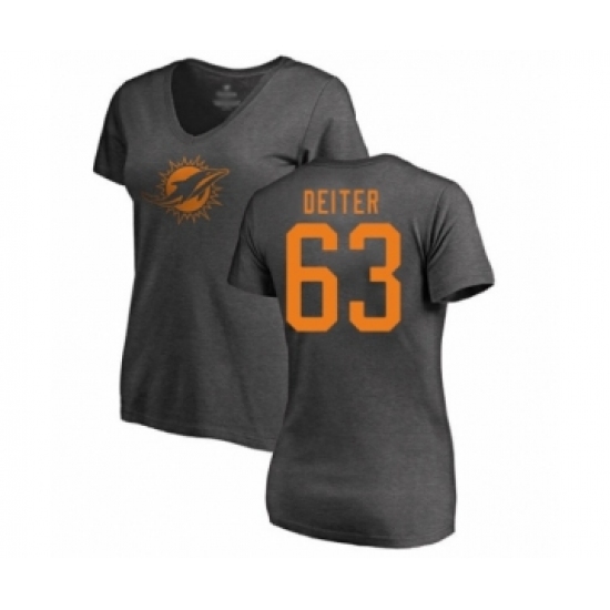 Football Women's Miami Dolphins #63 Michael Deiter Ash One Color T-Shirt - Ujersey