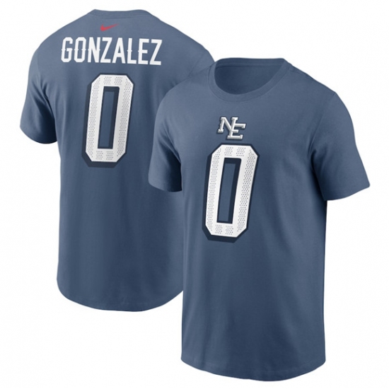 Men's New England Patriots #0 Christian Gonzalez Blue 2025 Rivalries Collection Player Name & Number T-Shirt - Ujersey