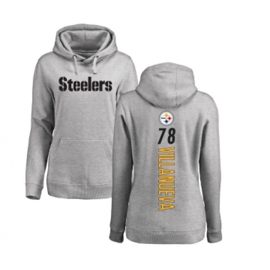 Football Women's Pittsburgh Steelers #78 Alejandro Villanueva Ash Backer Pullover Hoodie - Ujersey