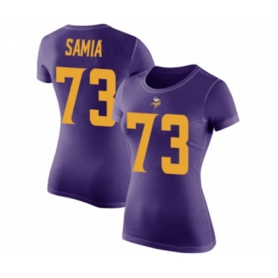 Football Women's Minnesota Vikings #73 Dru Samia Purple Rush Pride Name & Number T-Shirt - Ujersey