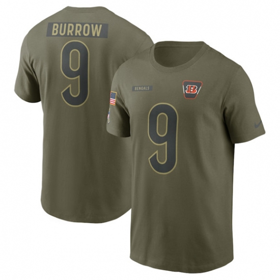 Men's Cincinnati Bengals #9 Joe Burrow Olive 2025 Salute to Service Name & Number T-Shirt - Ujersey