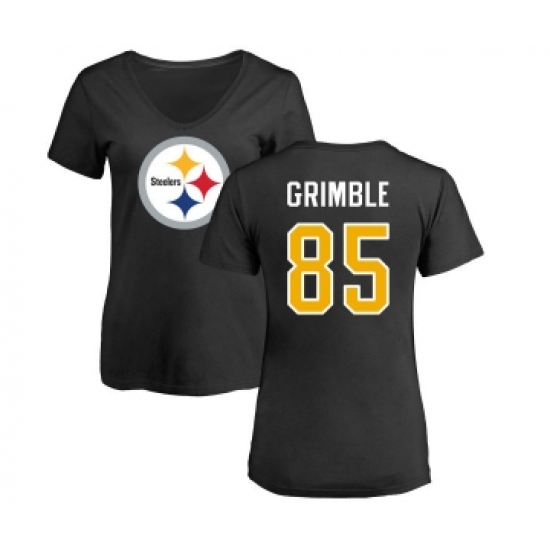 Football Women's Pittsburgh Steelers #85 Xavier Grimble Black Name & Number Logo Slim Fit T-Shirt - Ujersey