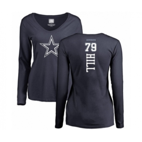 Football Women's Dallas Cowboys #79 Trysten Hill Navy Blue Backer Slim Fit Long Sleeve T-Shirt - Ujersey