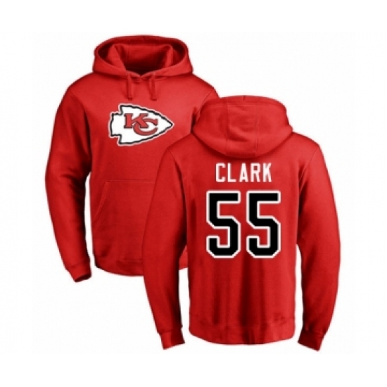 Football Kansas City Chiefs #55 Frank Clark Red Name & Number Logo Pullover Hoodie - Ujersey