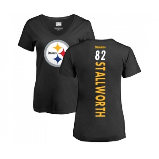 Football Women's Pittsburgh Steelers #82 John Stallworth Black Backer Slim Fit T-Shirt - Ujersey