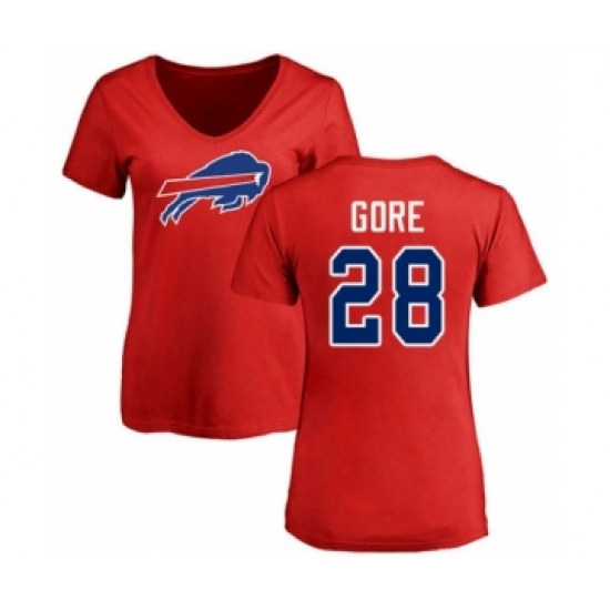 Football Women's Buffalo Bills #28 Frank Gore Red Name & Number Logo T-Shirt - Ujersey