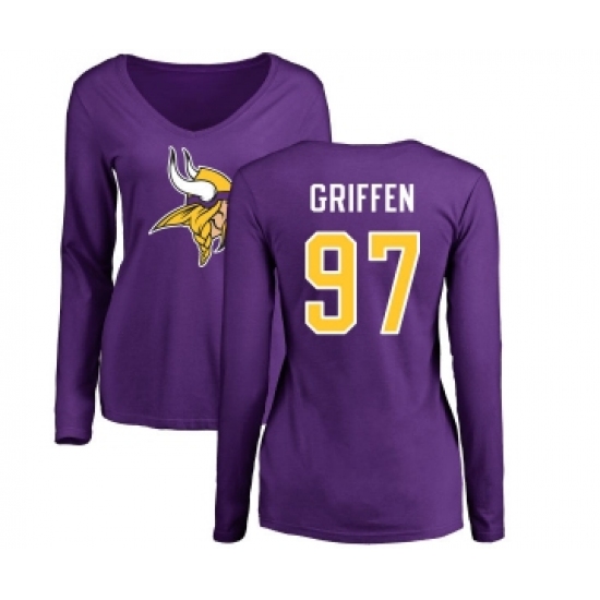 Football Women's Minnesota Vikings #97 Everson Griffen Purple Name & Number Logo Slim Fit Long Sleeve T-Shirt - Ujersey