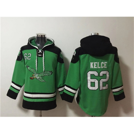 Mens Philadelphia Eagles #62 Jason Kelce Green Ageless Must-Have Lace-Up Pullover Hoodie - Ujersey