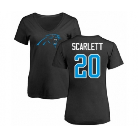 Football Women's Carolina Panthers #20 Jordan Scarlett Black Name & Number Logo Slim Fit T-Shirt - Ujersey