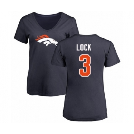 Football Women's Denver Broncos #3 Drew Lock Navy Blue Name & Number Logo T-Shirt - Ujersey