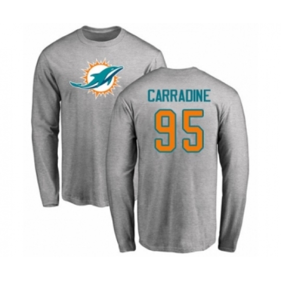 Football Miami Dolphins #95 Tank Carradine Ash Name & Number Logo Long Sleeve T-Shirt - Ujersey