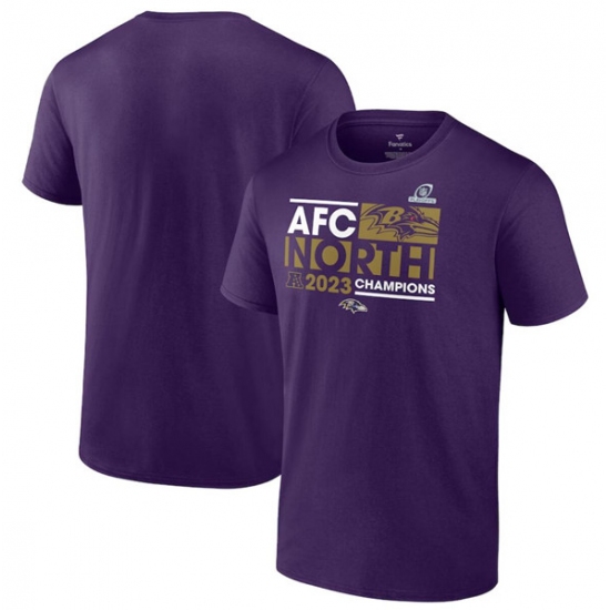 Men's Baltimore Ravens Purple 2023 AFC North Division Champions Conquer T-Shirt - Ujersey