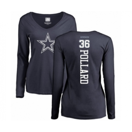 Football Women's Dallas Cowboys #36 Tony Pollard Navy Blue Backer Slim Fit Long Sleeve T-Shirt - Ujersey